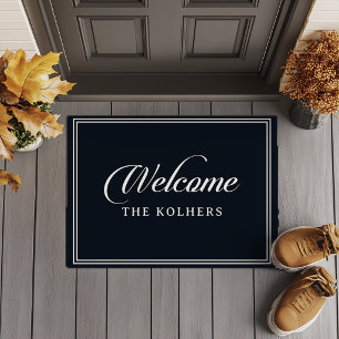 Classic Calligraphy Black White Wedding Welcome Doormat