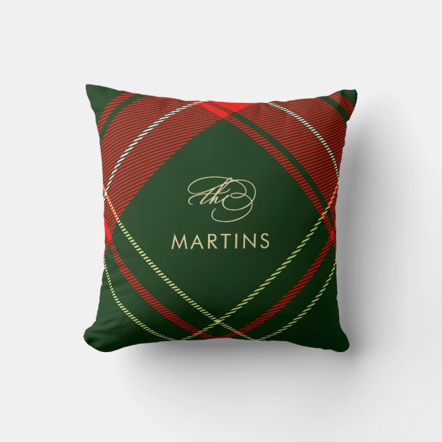 Classic Calligraphy Christmas Red Plaid Cushion (Front)