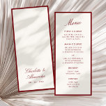 Classic Calligraphy Deep Red Old Money Menu<br><div class="desc">The "Classic Calligraphy Old Money" wedding design collection is a timeless and elegant suite inspired by refined tradition and understated luxury. With crisp black borders, delicate serif fonts, and romantic script lettering, this suite channels sophisticated charm reminiscent of vintage soirées and legacy estates. Perfect for formal weddings and iconic venues,...</div>
