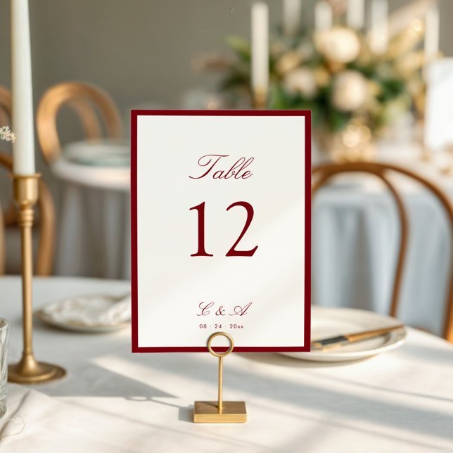 Classic Calligraphy Deep Red Old Money Table Number (Creator Uploaded)