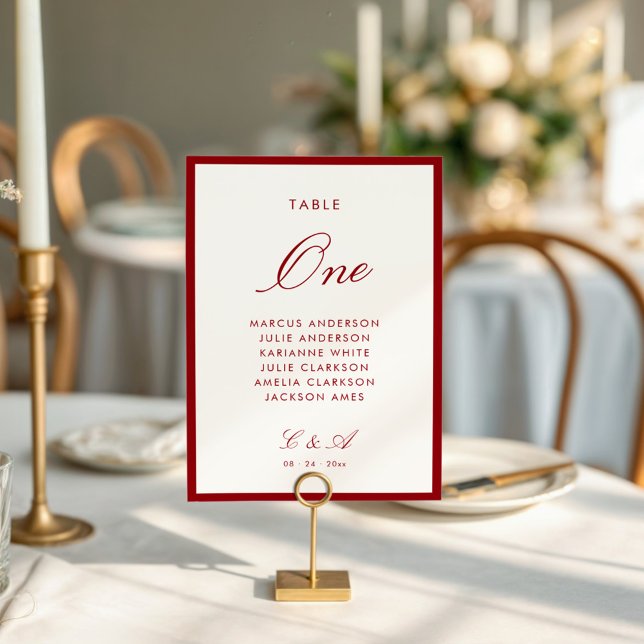 Classic Calligraphy Deep Red Old Money Table Number (Creator Uploaded)