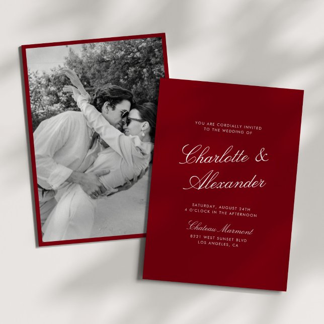 Classic Calligraphy Deep Red Old Money Wedding Invitation (Creator Uploaded)