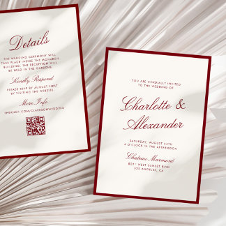 Classic Calligraphy Deep Red Old Money Wedding Invitation