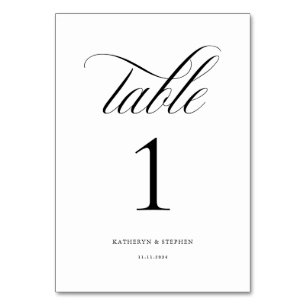 Classic Calligraphy Elegant Wedding Table Number 1
