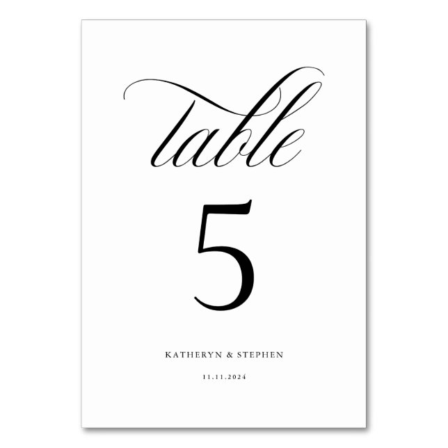 Classic Calligraphy Elegant Wedding Table Number 5 (Front)