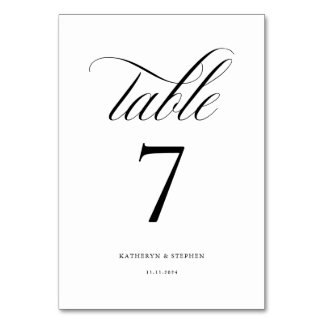 Classic Calligraphy Elegant Wedding Table Number 7