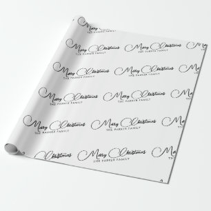Classic Calligraphy Family Name Merry Christmas Wrapping Paper