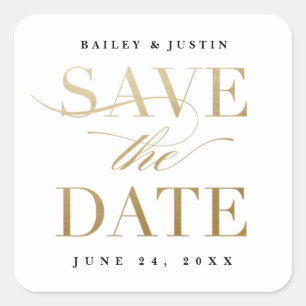 Classic Calligraphy Gold Save the Date Square Sticker
