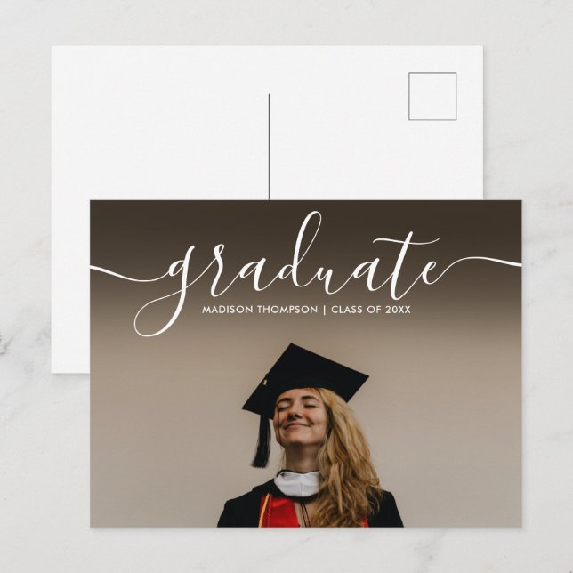  Classic Calligraphy Graduation Photo Announcement Postcard (Front/Back)
