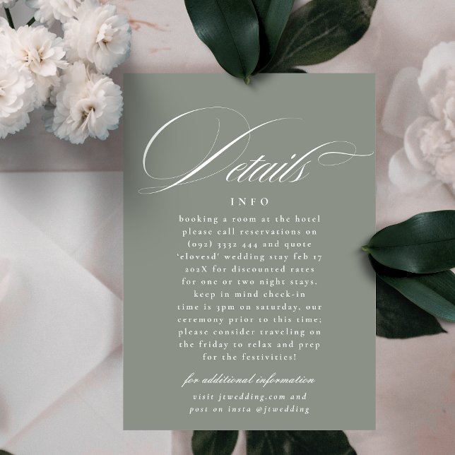 Classic Calligraphy Grey Green Wedding Details Enclosure Card (Creator Uploaded)