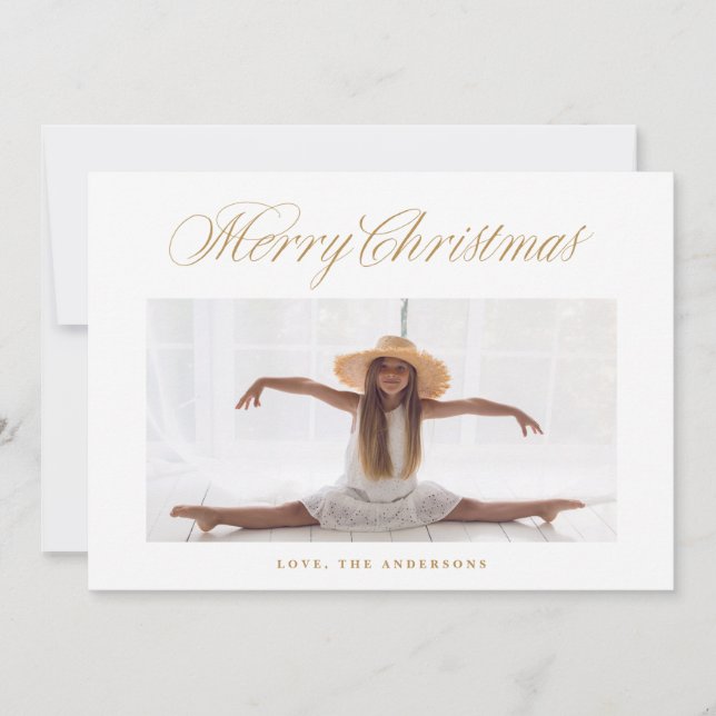 Classic Calligraphy Lettering Christmas Photo Holiday Card (Front)