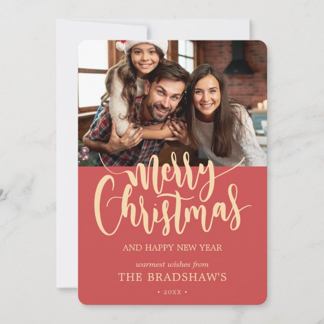 Classic Calligraphy Merry Christmas Photo Holiday Card (Front)