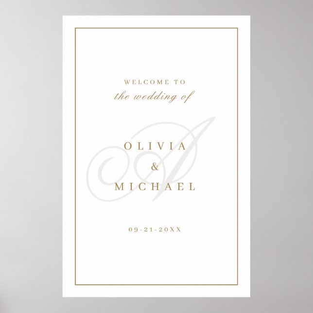 Classic Calligraphy Monogram Wedding Welcome Sign (Front)