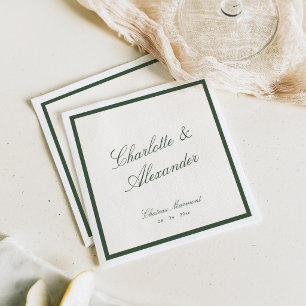 Classic Calligraphy Old Money Dark Sage Wedding Napkin