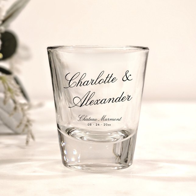 Classic Calligraphy Old Money Wedding Shot Glass (Creator Uploaded)