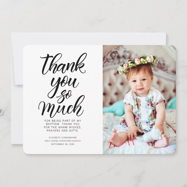 Classic Calligraphy Photo Baptism Thank You (Front)