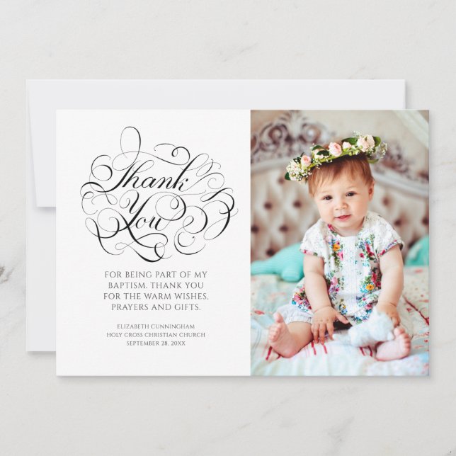 Classic Calligraphy Photo Baptism Thank You (Front)