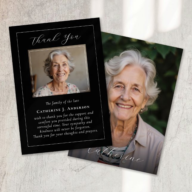 Classic Calligraphy Photo Sympathy Funeral  Thank You Card (Creator Uploaded)