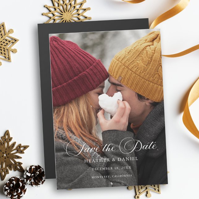 Classic Calligraphy Photo Wedding Save the Date Magnetic Invitation (Creator Uploaded)