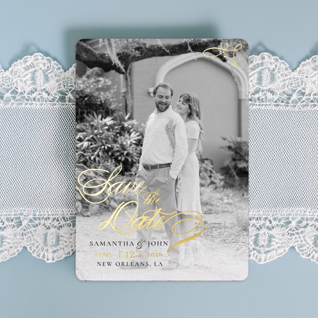 Classic Calligraphy Script Foil Save the Date (Creator Uploaded)