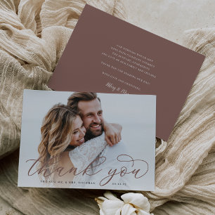 Classic Calligraphy Script Wedding Photo Flat Thank You Card
