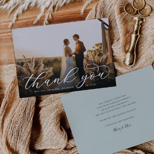 Classic Calligraphy Script Wedding Photo Flat Thank You Card