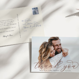 Classic Calligraphy Script Wedding Photo Thank You Postcard