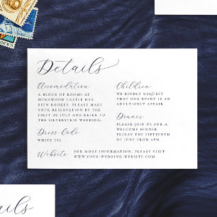 Classic Calligraphy White Wedding Details Enclosure Card