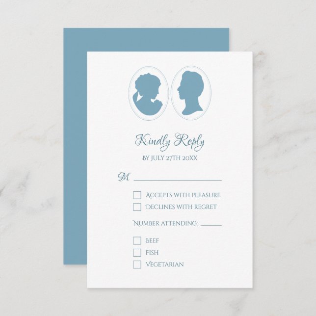 Classic Cameo Regency Blue Wedding RSVP Card (Front/Back)