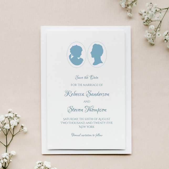 Classic Cameo Regency Blue Wedding Save The Date (Creator Uploaded)