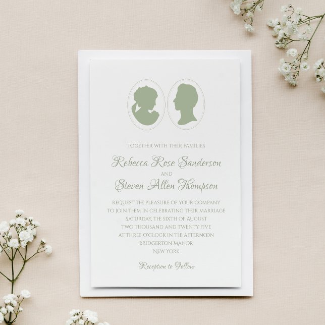 Classic Cameo Regency Green Wedding Invitation (Creator Uploaded)
