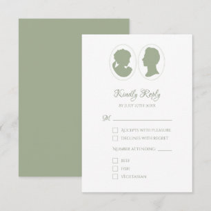 Classic Cameo Regency Green Wedding RSVP Card