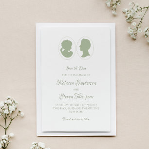 Classic Cameo Regency Green Wedding Save The Date