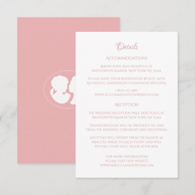 Classic Cameo Regency Pink Wedding Details Enclosure Card (Front/Back)