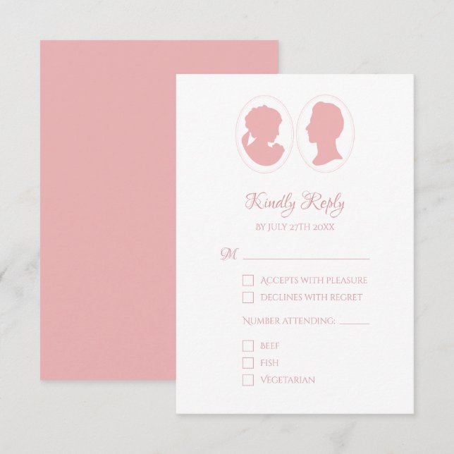 Classic Cameo Regency Pink Wedding RSVP Card (Front/Back)