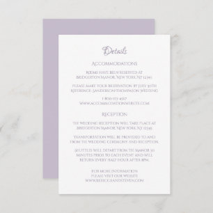 Classic Cameo Regency Purple Wedding Details Enclosure Card