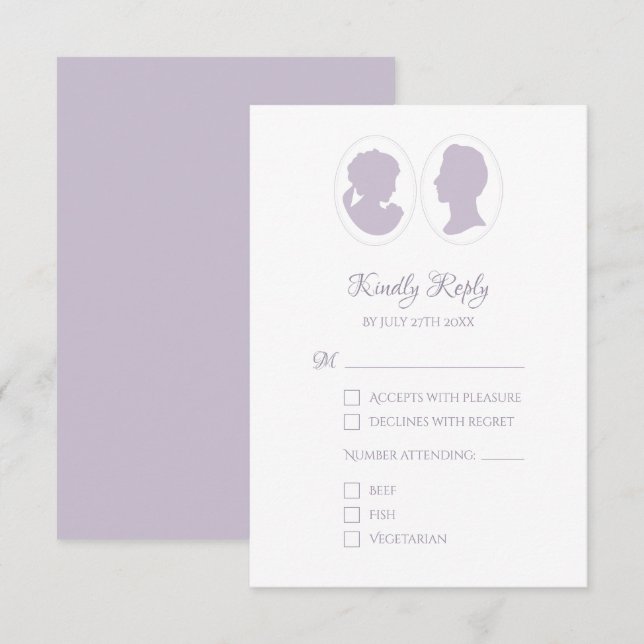 Classic Cameo Regency Purple Wedding RSVP Card (Front/Back)