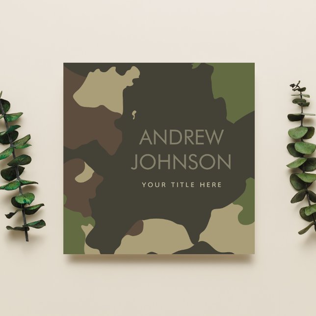 Classic Camouflage Military Style Green & Brown Square Business Card (Creator Uploaded)