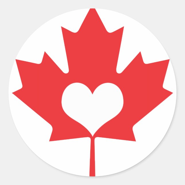Classic Canadian Maple Leaf and Heart Canada Day Classic Round Sticker (Front)
