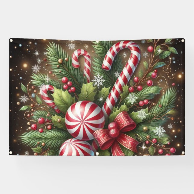 Classic Candy cane/peppermint Christmas greenery Banner (Horizontal)