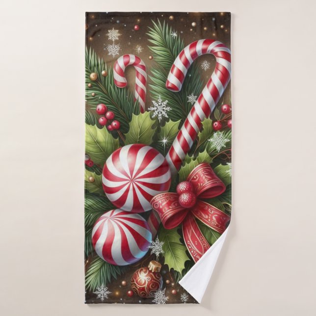 Classic Candy cane/peppermint Christmas greenery Bath Towel (Bath Towel)