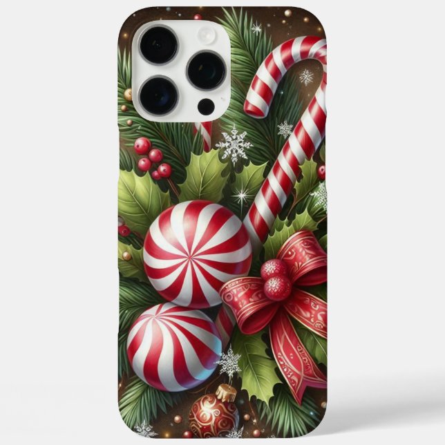 Classic Candy cane/peppermint Christmas greenery Case-Mate iPhone Case (Back)