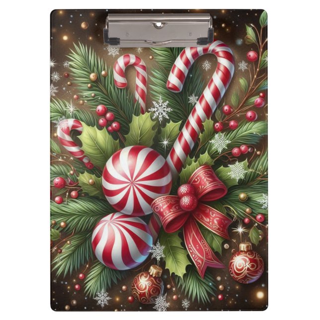 Classic Candy cane/peppermint Christmas greenery Clipboard (Front)