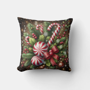 Classic Candy cane/peppermint Christmas greenery Cushion