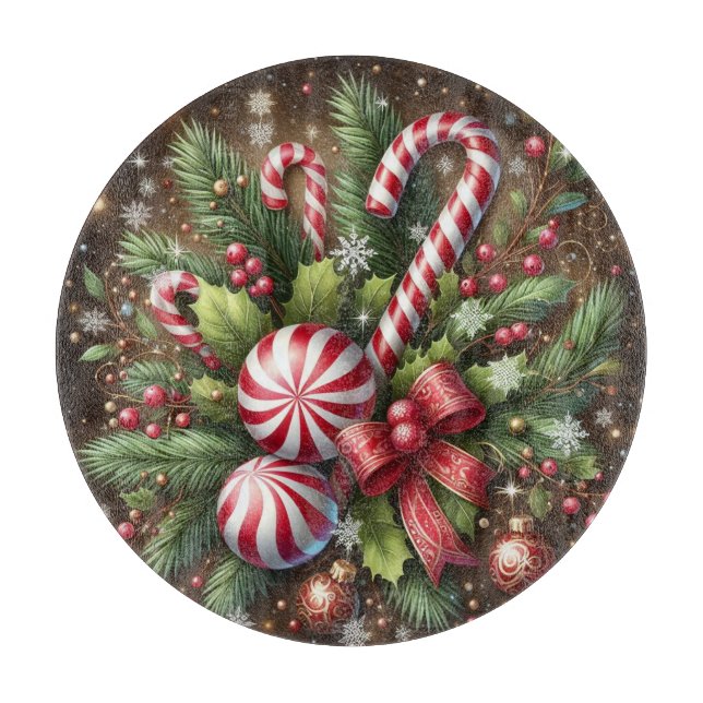 Classic Candy cane/peppermint Christmas greenery Cutting Board (Front)