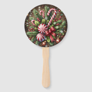 Classic Candy cane/peppermint Christmas greenery Hand Fan