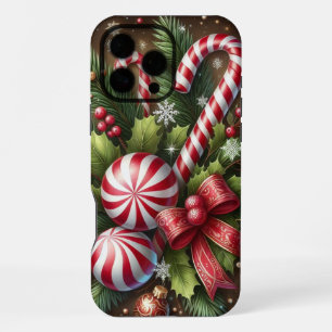 Classic Candy cane/peppermint Christmas greenery iPhone 16 Pro Max Case
