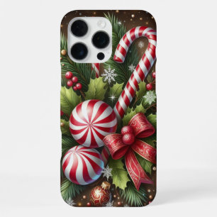 Classic Candy cane/peppermint Christmas greenery iPhone 16 Pro Max Case