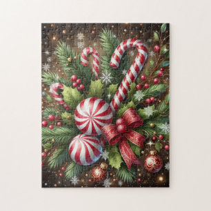 Classic Candy cane/peppermint Christmas greenery Jigsaw Puzzle