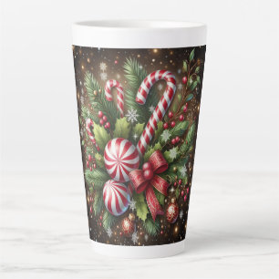 Classic Candy cane/peppermint Christmas greenery Latte Mug